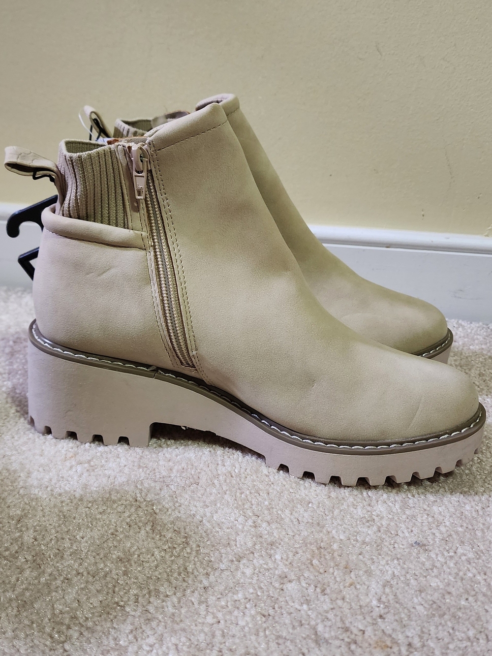 Time and Tru Beige Suede-Look Ankle Booties with Lug Sole